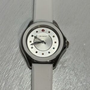 Michele Cape silver tone  Watch -multi color crystals-white silicone band-rare!